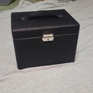 Black Faux Leather Jewelry Box with Lockable Closure